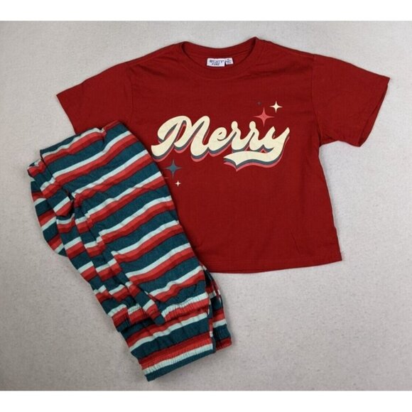 WOMEN'S CHRISTMAS PAJAMA SET - MIGHTY FINE - CROP TOP & PANTS - SIZE XS - Picture 1 of 13